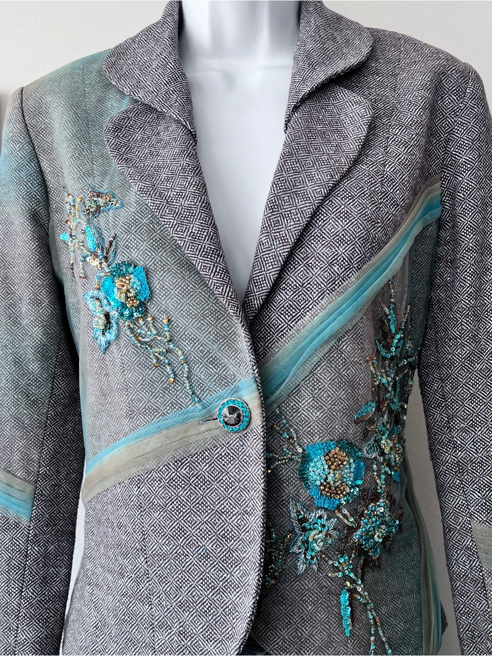 Marisa K Y2K Indie Sleeze Sequin Embellished Women’s Tweed Blazer Size S - Picture 2 of 14